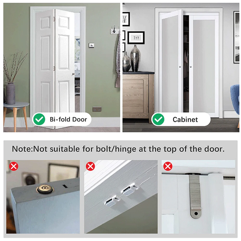 Metal for child Safety Door Lock Sliding Bifold Lock for Double Doors Closet Wardrobe Cabinets Prevents Unsuitable for access 1