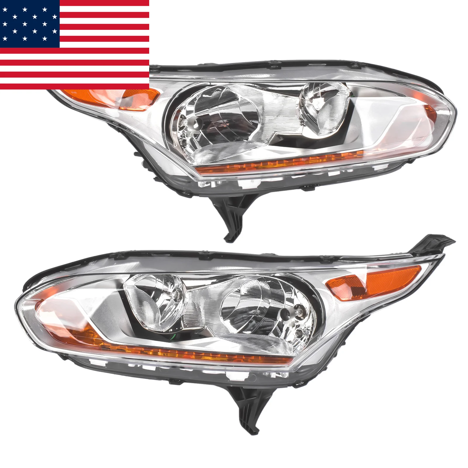 AP03 2PCS Left+Right Chrome Headlights Headlamps for 2014-2018 Ford Transit Connect DT1Z13008Q DT1Z13008N