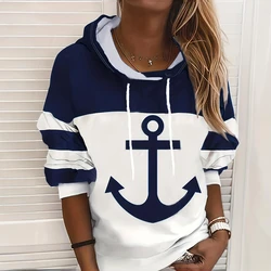 Anchor Stripe Designer damska bluza z kapturem 2024 jesień nowe bluzy damskie moda uliczna kobieta Y2K ubrania luźne pulowerowe bluzy z kapturem