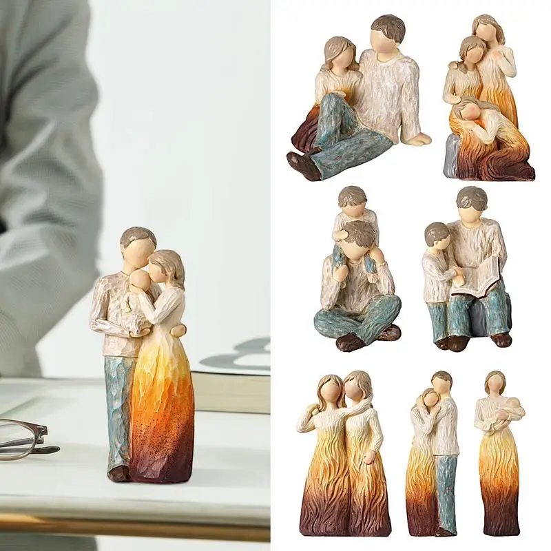 Resin Family Statue Meaningful Figures Handy Painted Character Figurines Mother Miniatures Yoga Woman Sculpture Gifts