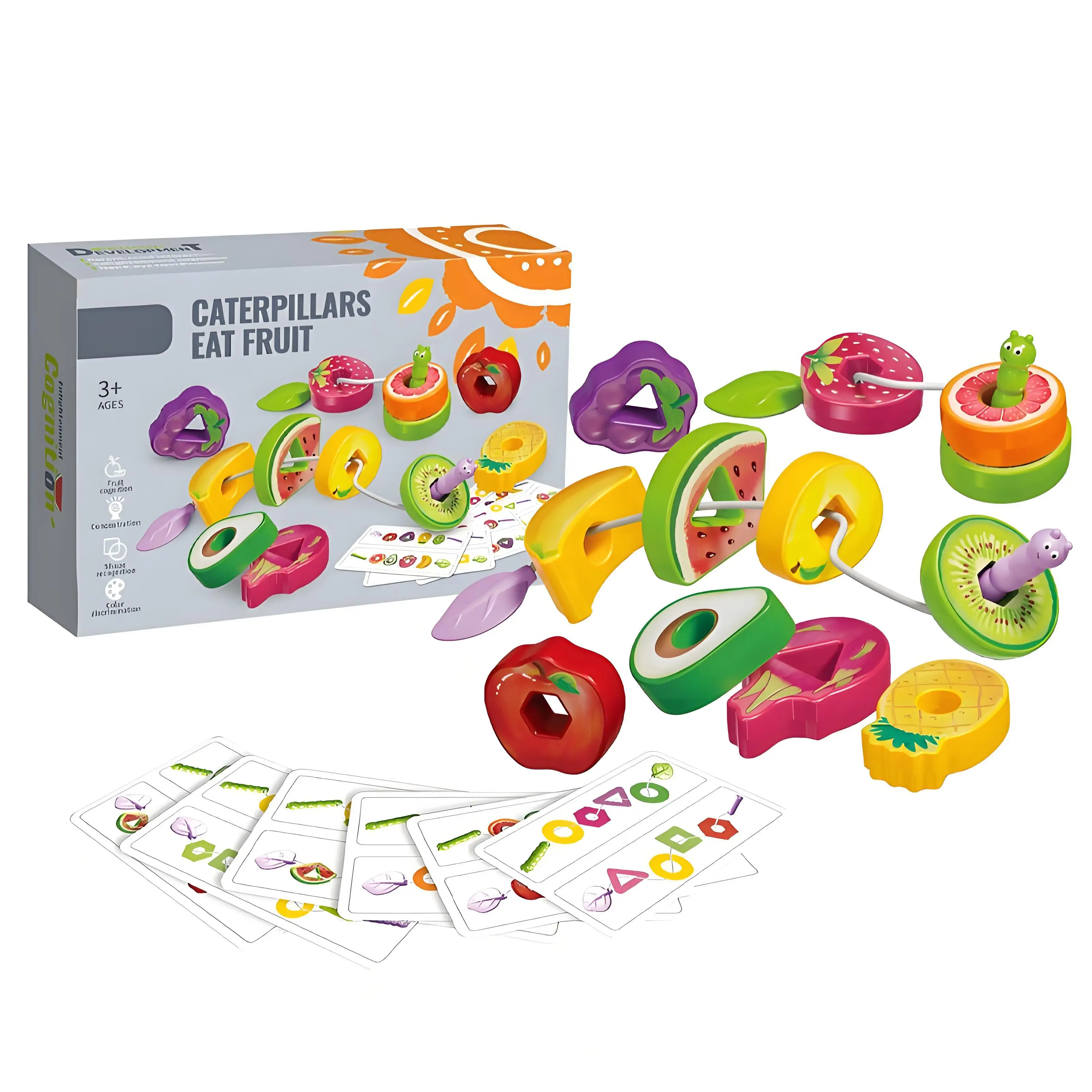Jouet de jeu de cordes de conception de fruits et légumes (1 boîte), jouet d'éducation précoce pour enfants, jouet de Coordination de reconnaissance de forme et de couleur
