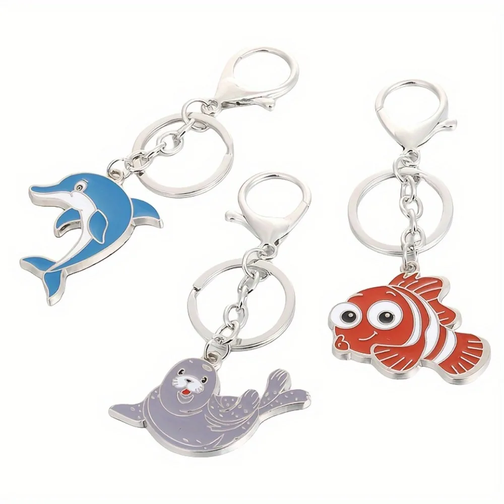 Creative sea animal key chain, Sea lion dolphin goldfish cartoon key chain Cute keychain pendant, small gift