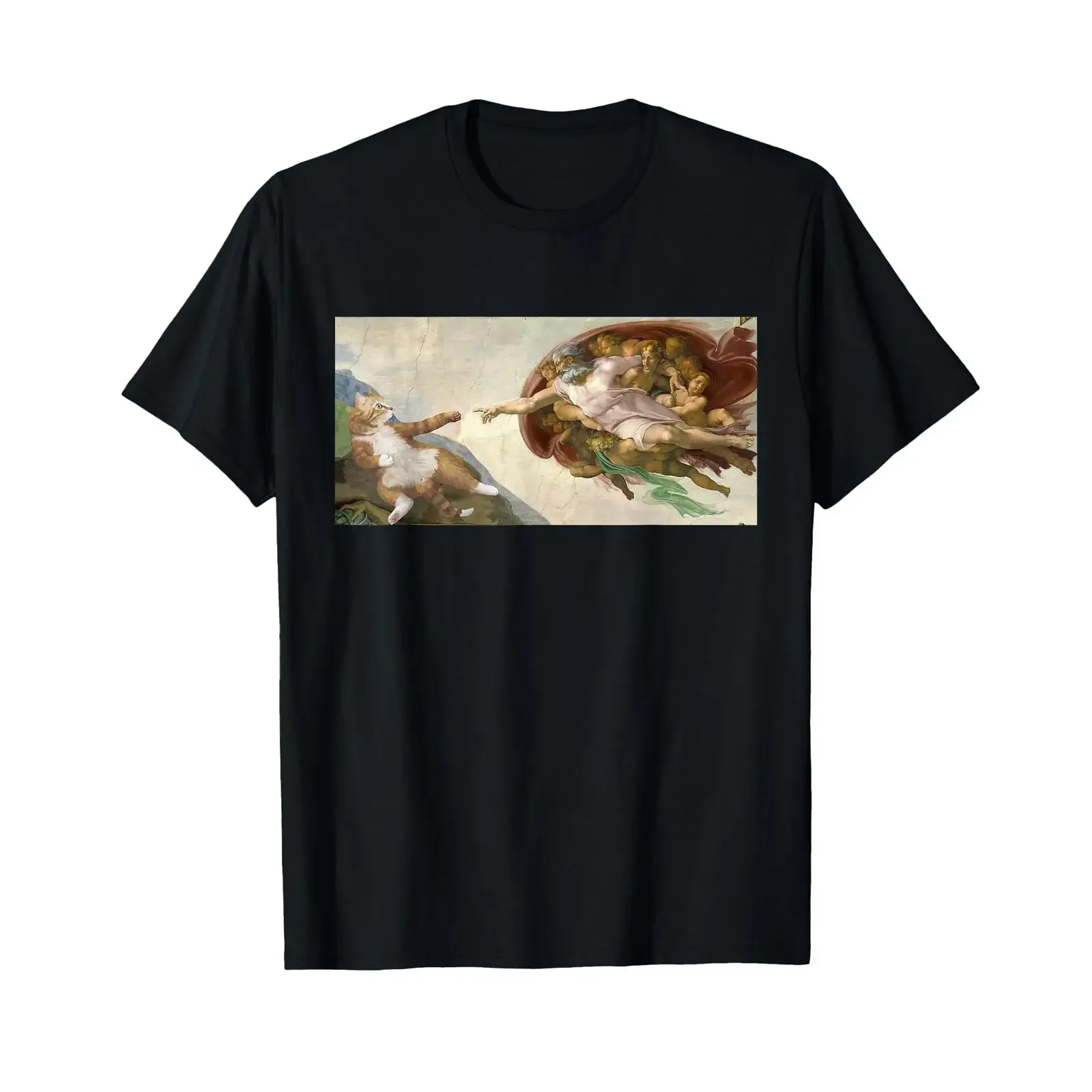 Funny Cat God Creation by Adam Art Michelangelo Jesus T Shirt vintage Washed Versatile graphic homme Stretched Comfortable