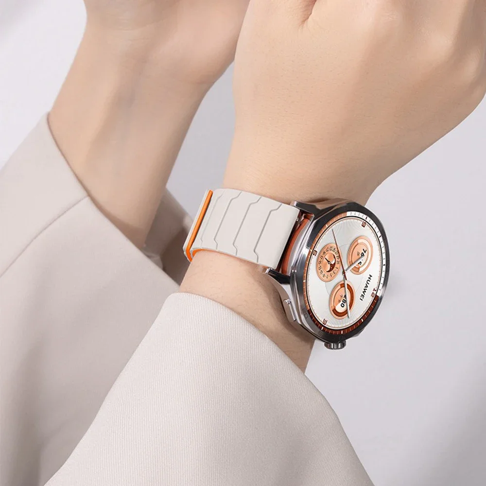 Магнитный силиконовый ремешок для Huawei Watch GT4/5/5 Pro 46 мм Samsung Galaxy Watch 7 6 5 Amazfit Balance 2 Браслет Garmin Active 6