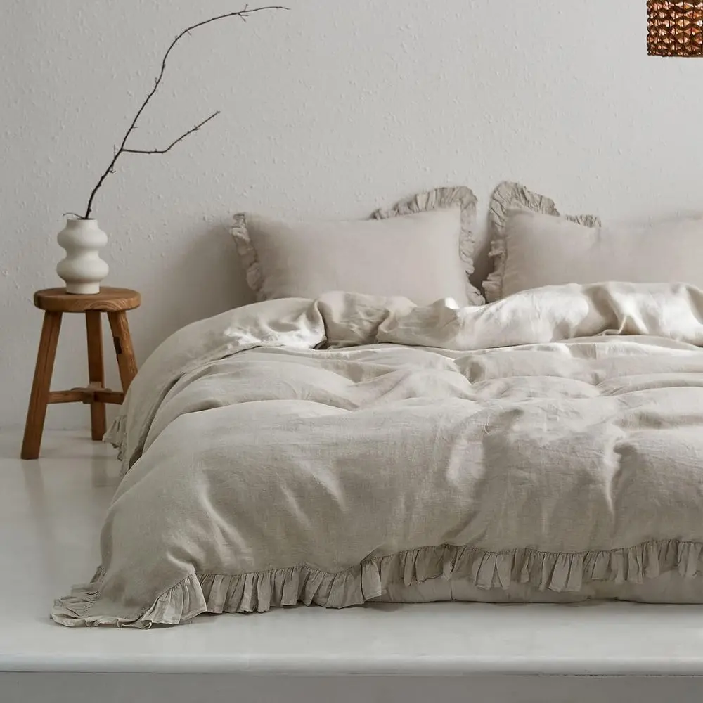 

Linen Duvet Cover Set, 3-Piece Natural French Flax Duvet Cover King Size, Breathable Comfortable Linen Bedding with 2 Pillowcase