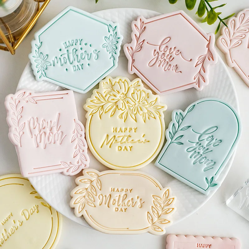 Feliz Día de la madre cortador de galletas patrón de hoja molde para galletas de Fondant amor mamá fiesta molde en relieve para galletas herramienta para hornear postre