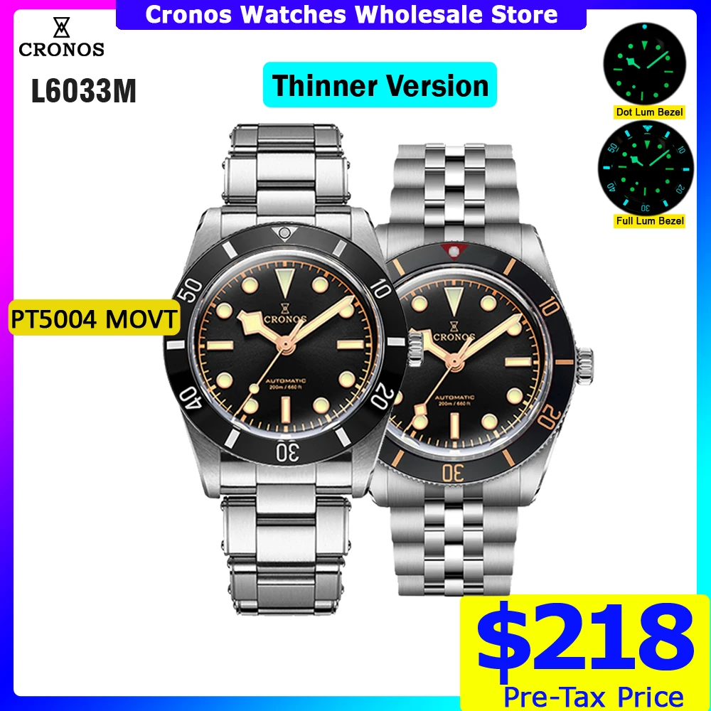 Cronos Luxury Men Watch 37mm Diver BB54 Vintage Automatic Wristwatches Female End Links Sapphire 20 Bar L6033M