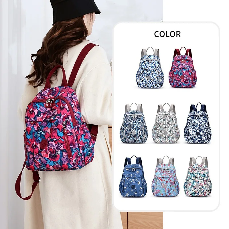 Modischer bedruckter Damen-Rucksack, lässiger Nylon-Tagesrucksack, großer Reiserucksack mit mehreren Taschen, leichter, wasserdichter Mini-Rucksack