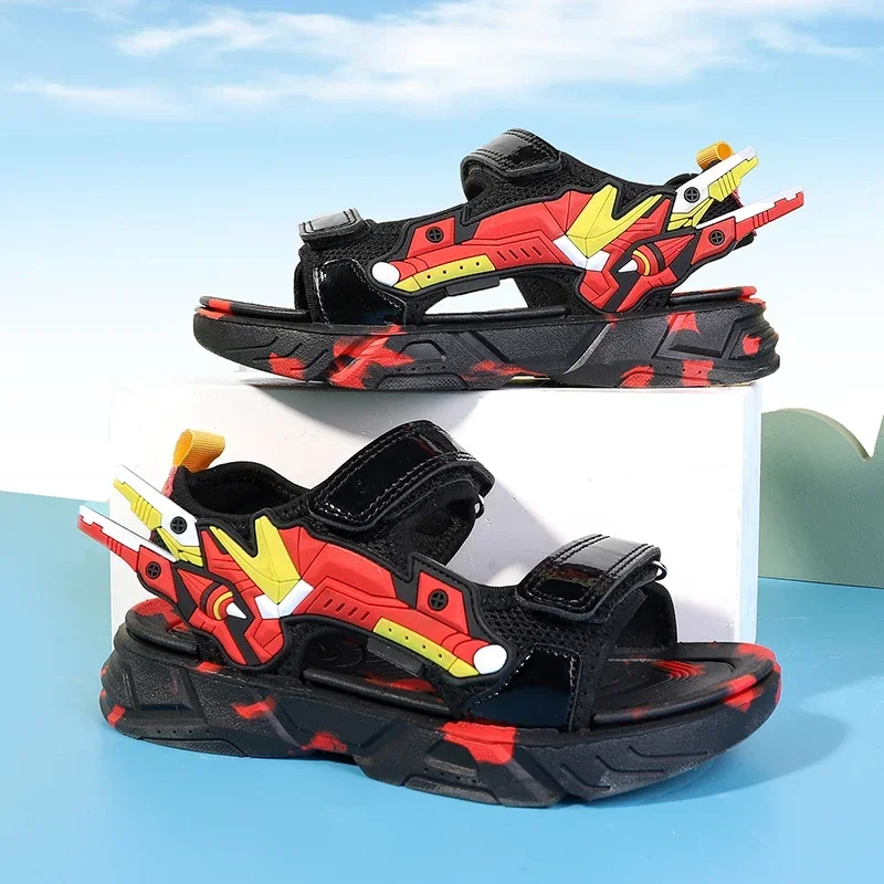 Boys Sandals 2024 Summer New Soft Sole Anti Slip Kids Sports Sandals Cartoon Outwear Children Beach Sandals 3-12 Year Old