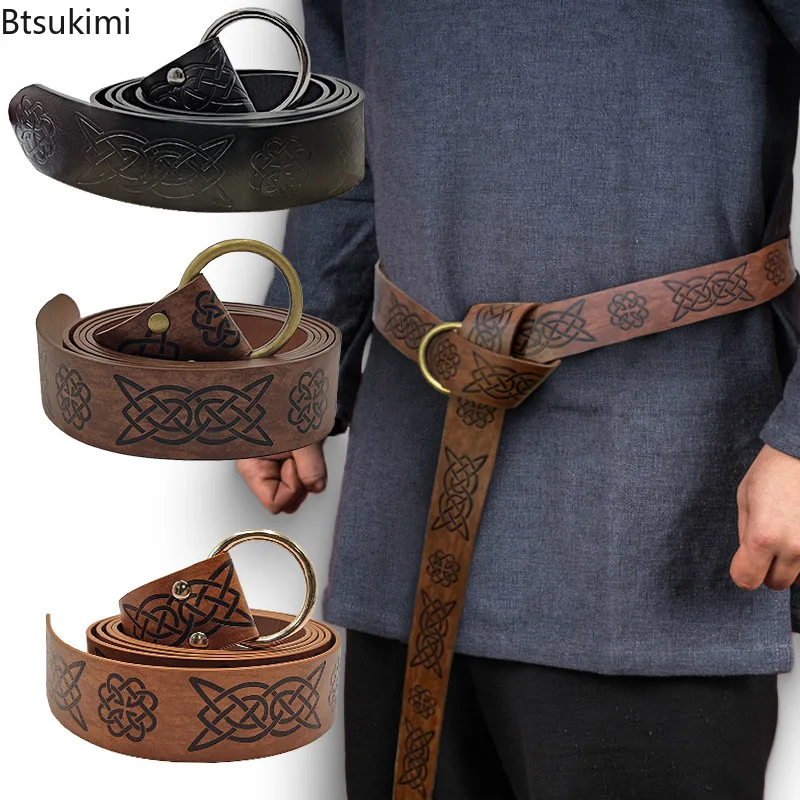 

Vikings Costume Leather Belt Medieval Renaissance Adventure Warrior Embossed PU Leather Waistband Cosplay Clothing Accessories