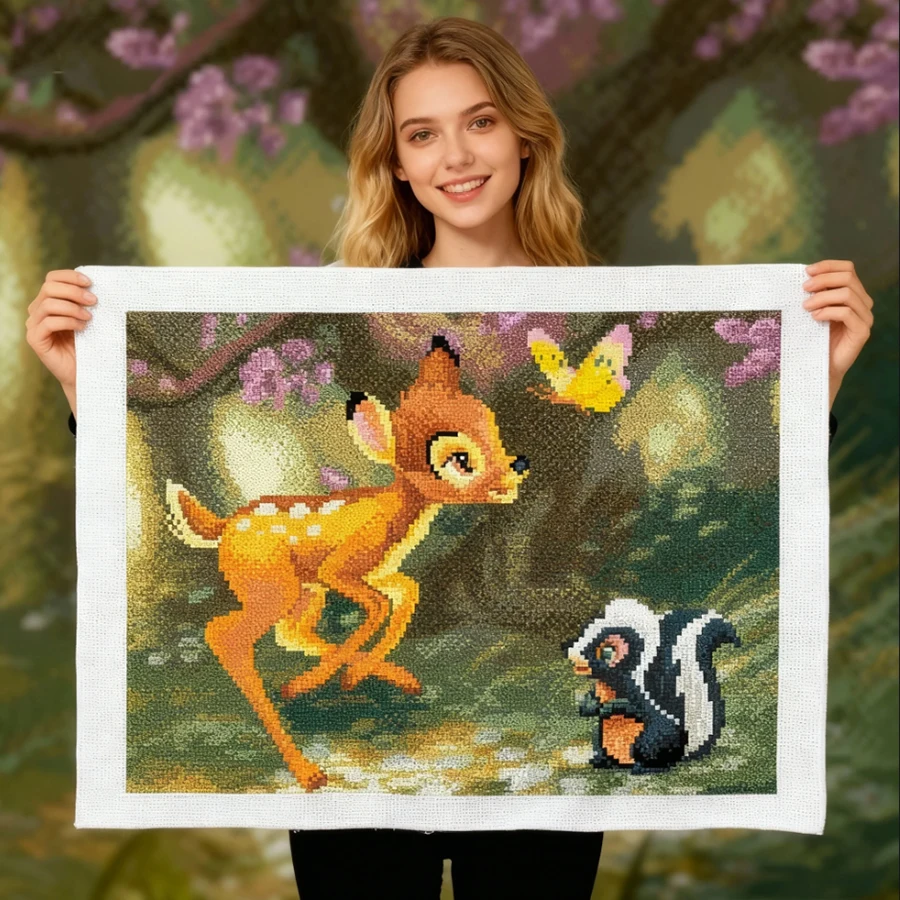 

2026 New style Deer and Squirrel Pre-Printed Cross Stitch Embroidery Complete Kit Needlework For Adults Home Decors