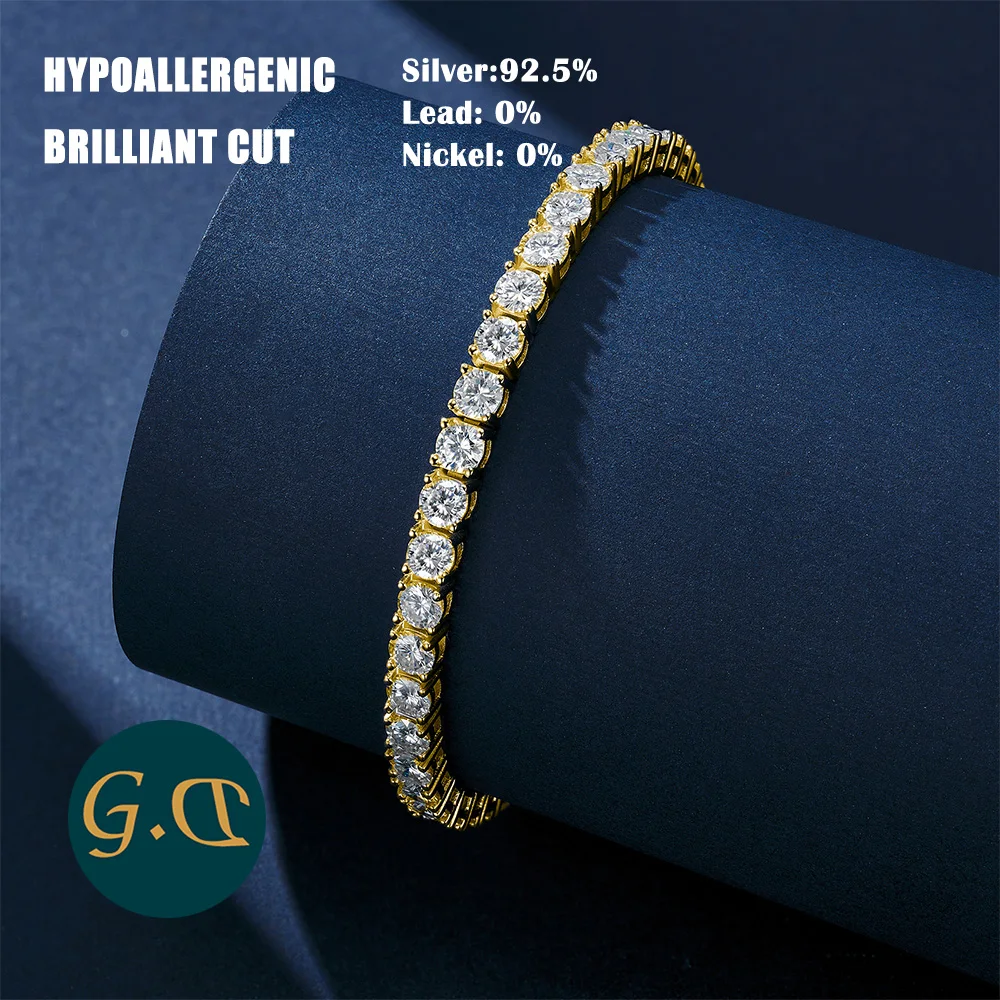 2 مللي متر-5 مللي متر مويسانيتي أساور التنس للجنسين 18K مطلية بالذهب S925 فضة تألق أناقة للمناسبات اليومية والرسمية