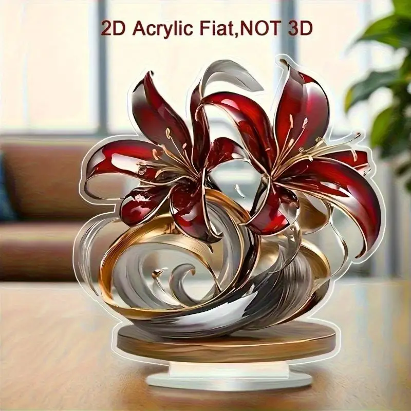 Elegant Flower Curve Design Acrylic Desktop Decoration, Ideal For Party Decoration, Home And Office Desk Decoration, 2D Plan