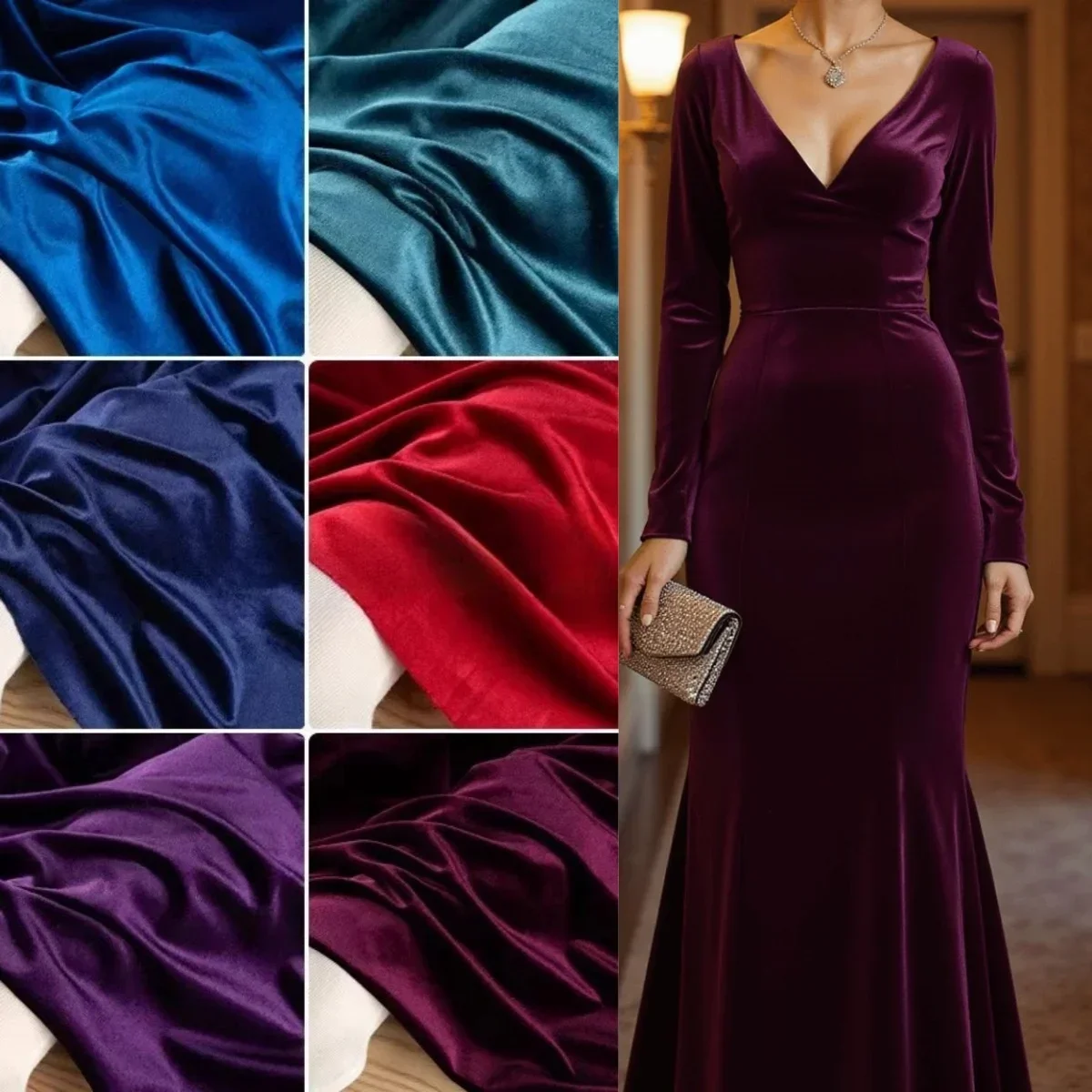 

Однотонная бархатная ткань, четырехсторонняя эластичная швейная одежда, базовая рубашка Cheongsam, широкие брюки, глянцевая бархатная ткань