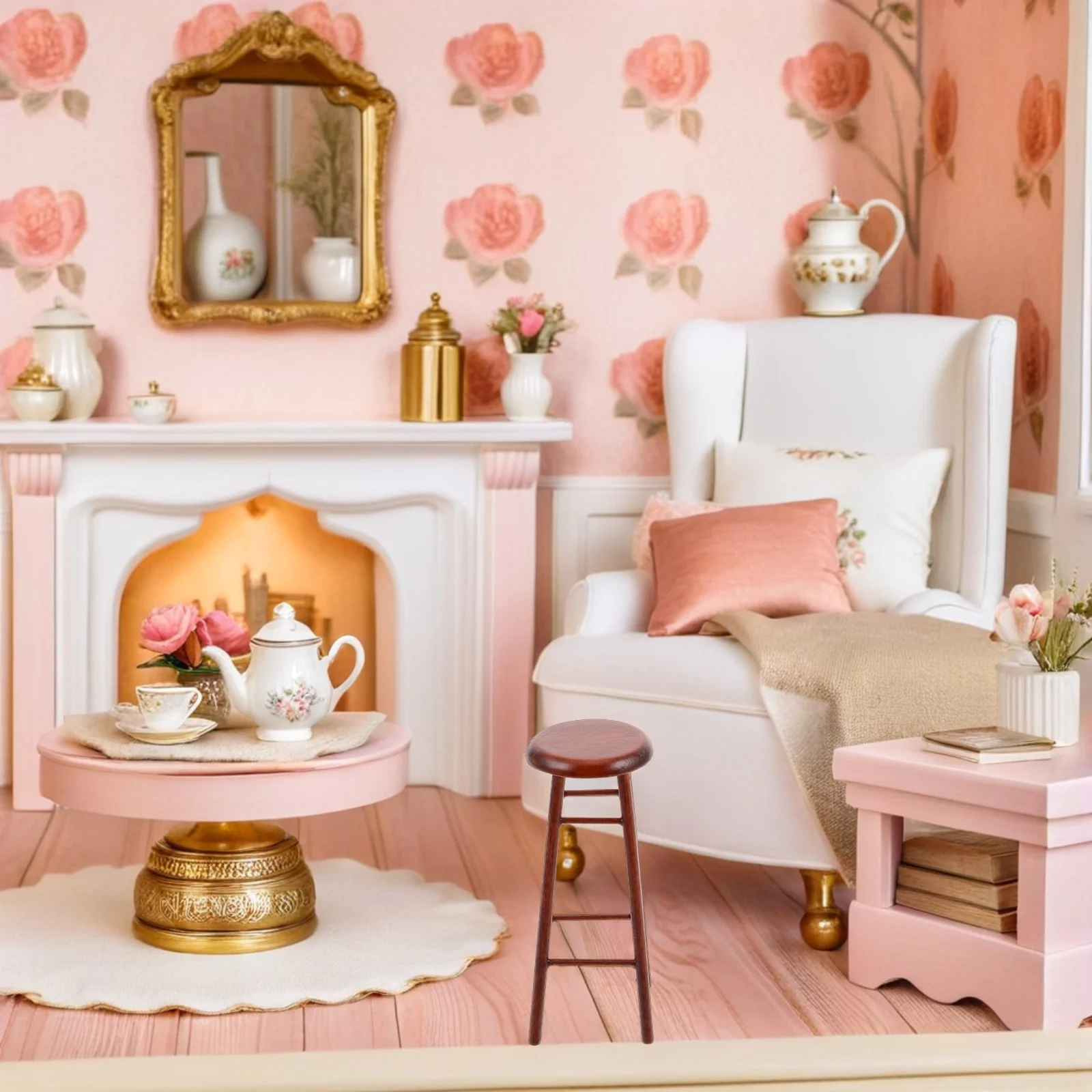 Sgabello in legno in miniatura Sedia da bar per casa delle bambole per cucina Soggiorno Scena Micro mobili Accessori per decorazioni fai da te