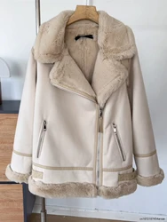 Chaqueta de piel de ante de imitación para mujer, abrigo de nieve grueso y cálido, ropa de calle suelta, prendas de vestir de motociclista, moda de otoño e invierno, nuevo