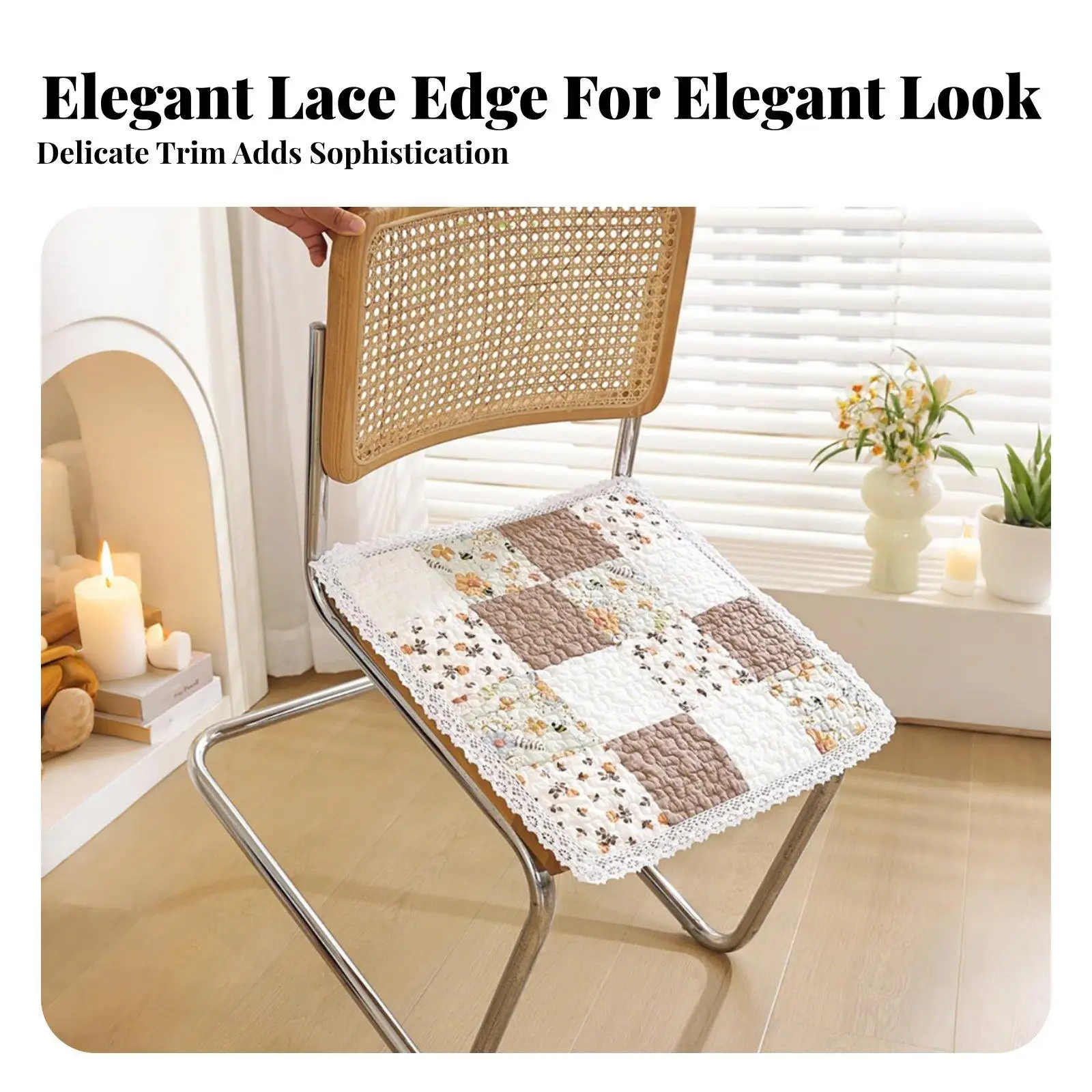 Square Dining Chair Pad All Seasons Use Tied Chair Cushion Breathable Floral Print Seat Pad for Students, Office Workers