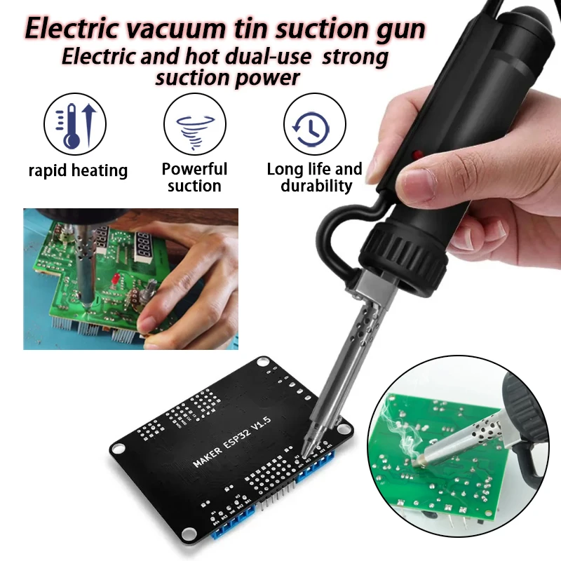 Pistola de succión de estaño al vacío eléctrica, bomba de soldadura de fuerte fuerza de succión eléctrica y térmica de doble uso, herramienta de eliminación de estaño de 30W, superventas