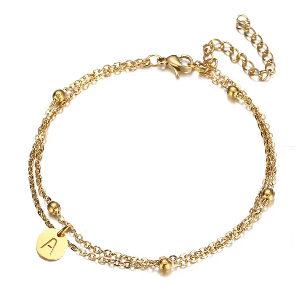 Edelstahl klassische anfängliche 26-Buchstaben-Armband für Frauen runde Platte Kette Armband modischen Schmuck