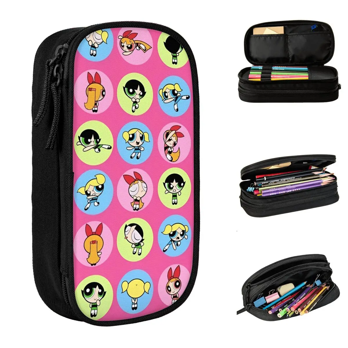 

The Powerpuff Girls Cartoon Pencil Case Cute Anime Pencilcase Pen Box Girl Boy Large Storage Bag Students School Gift Stationery