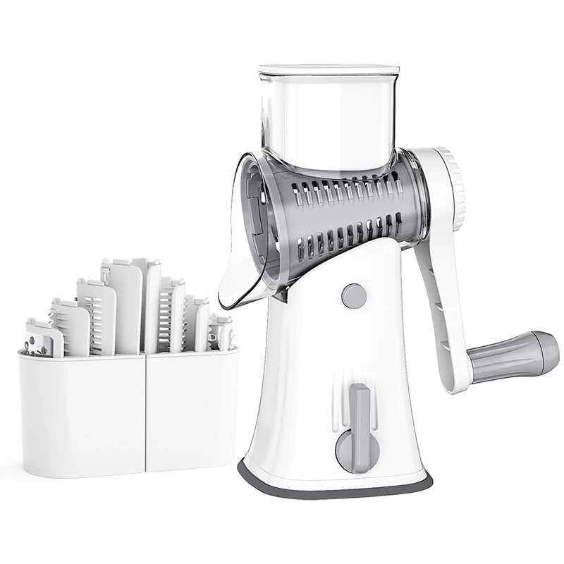 LMETJMA 5-in-1 rotierender Käsereibe, Schredder, Küche, Mandoline, Gemüse, Julienne-Schneider, Waffelschneider, Nusszerkleinerer JT247 4