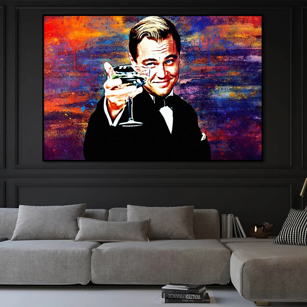 

Cheers Leo Painting Modern Wall Art Canvas Poster Print Colorful Portrait Picture for Living Room Dining Room Bar Decor Cuadros