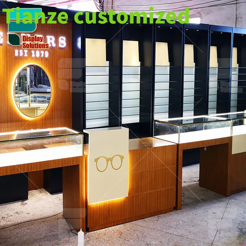 Customized-Shopping Mall Optical Store Wooden Display Furniture  Eyewear Showcase Stands Sunglasses Shop Showroom Cabinet