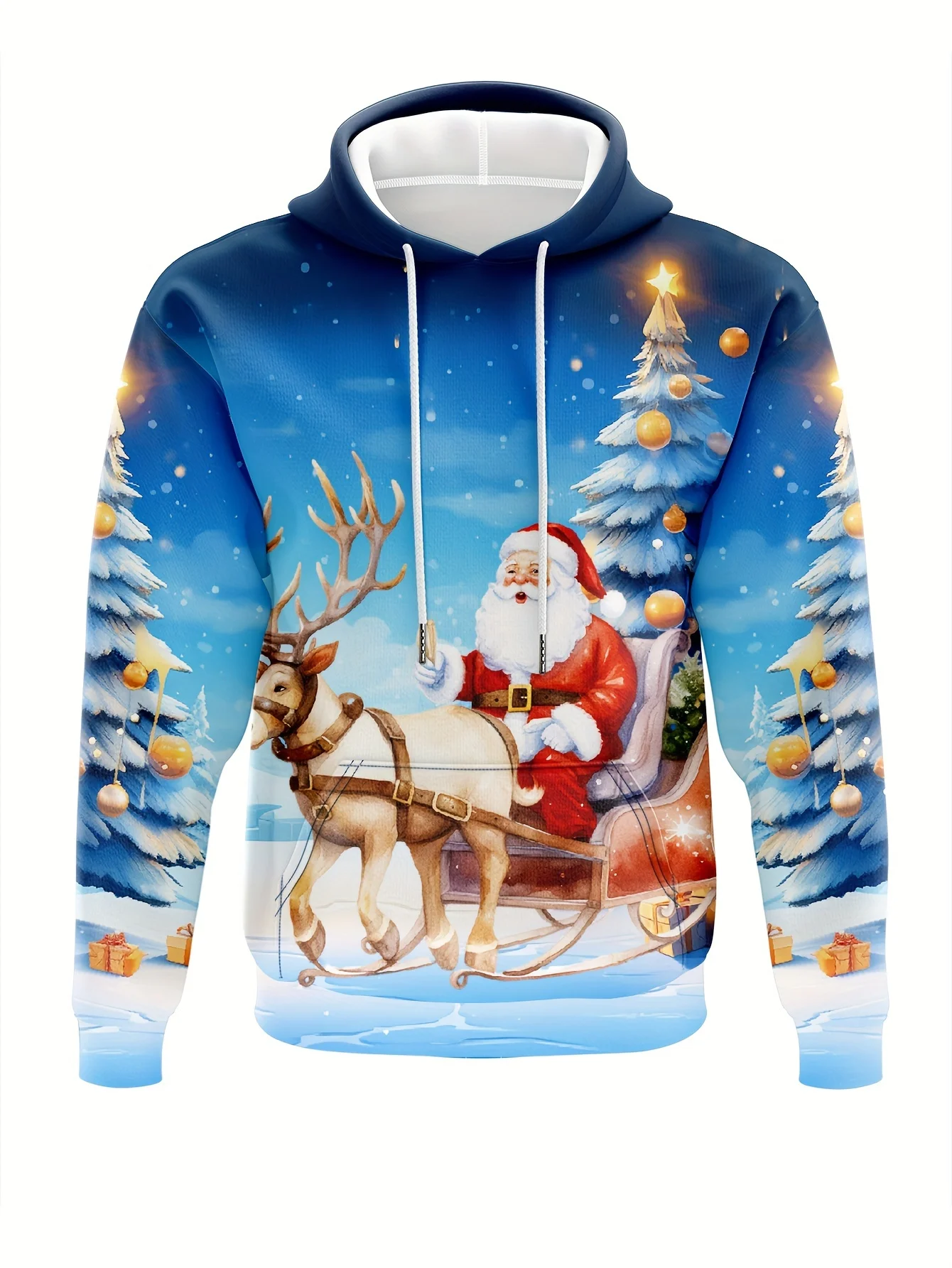 Christmas Theme Men's Hooded Hoodies 3D Prints Sweatshirts Drawstring Sportwear Long Sleeved Tops Fun Graphic Men's Clothing