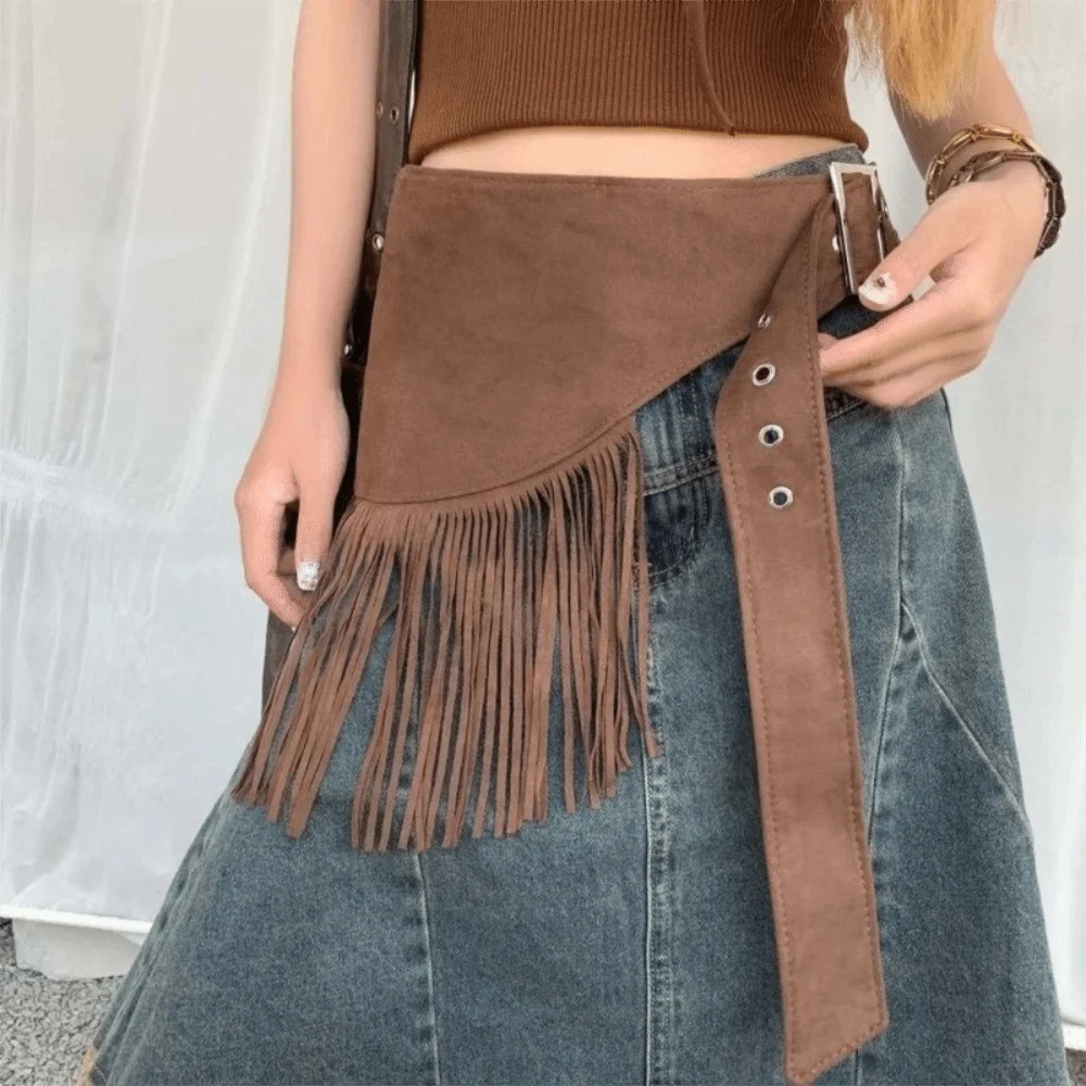 

Модные однотонные пояса с кисточками и бахромой, мини-юбки в корейском стиле, короткие ковбойские стильные треугольные занавески для ягодиц, уличная одежда