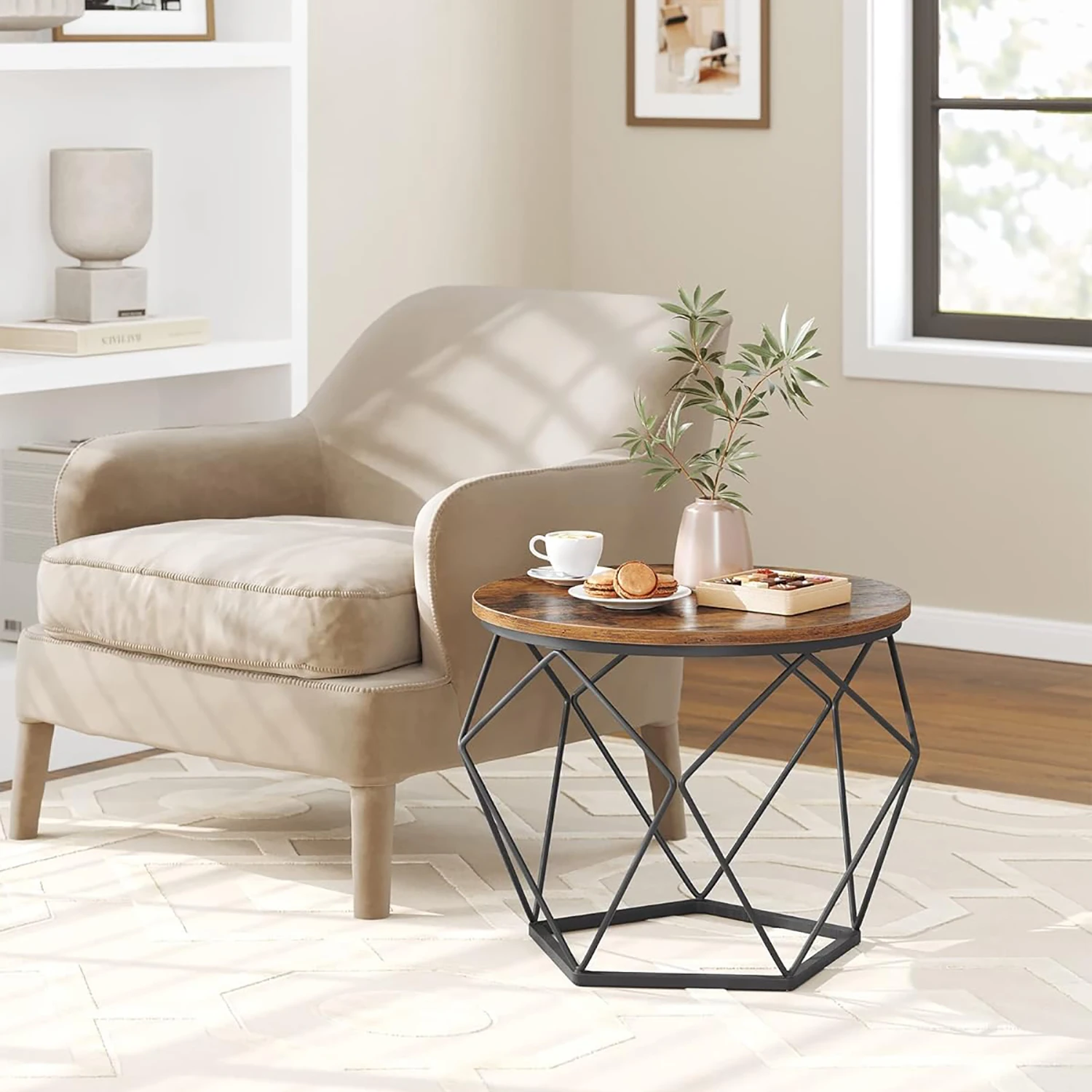 

Small Coffee Table Set Of 2, Round Coffee Table With Steel Frame, Side End Table For Living Room, Bedroom, Office
