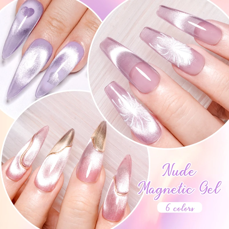 MEET ACROSS 7ML Glitter Magnetic Gel Nail Polish Gold Purple Nude Jelly Color Glass Beads Effect Magnetic UV Gel Nail Art Design