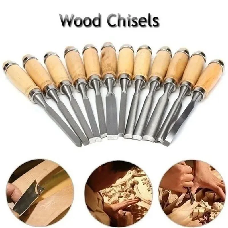 Imagem -03 - Professional Wood Carving Hand Cinzel Conjunto Torno Gouges Ferramentas Faca de Escultura Ferramenta para Trabalhar Madeira 12 Pcs Set