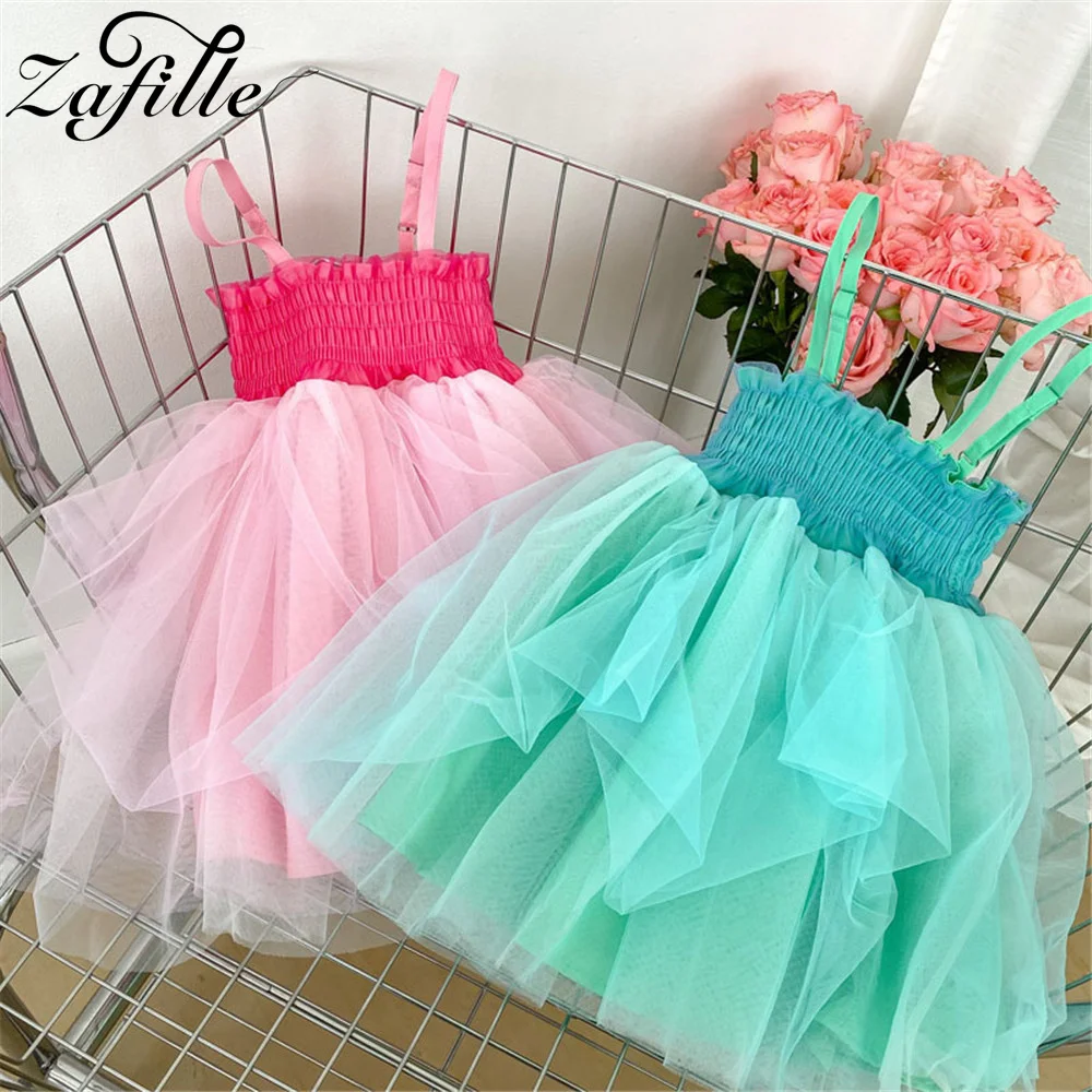 ZAFILLE Girls Sling Dress Birthday Party Baby Costume Summer Kids Girls Clothing Tutu Skirt For Babies Sweet Children's Outfits