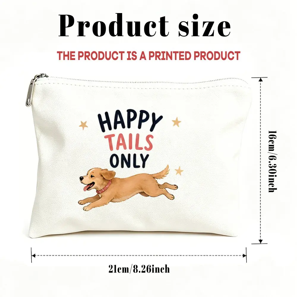 Happy Tails Dog Print Makeup Bag Toiletry Pouch Suitable for Women Moms Daughters Travel Cosmetic Zipper Closure Dog Themed Gym