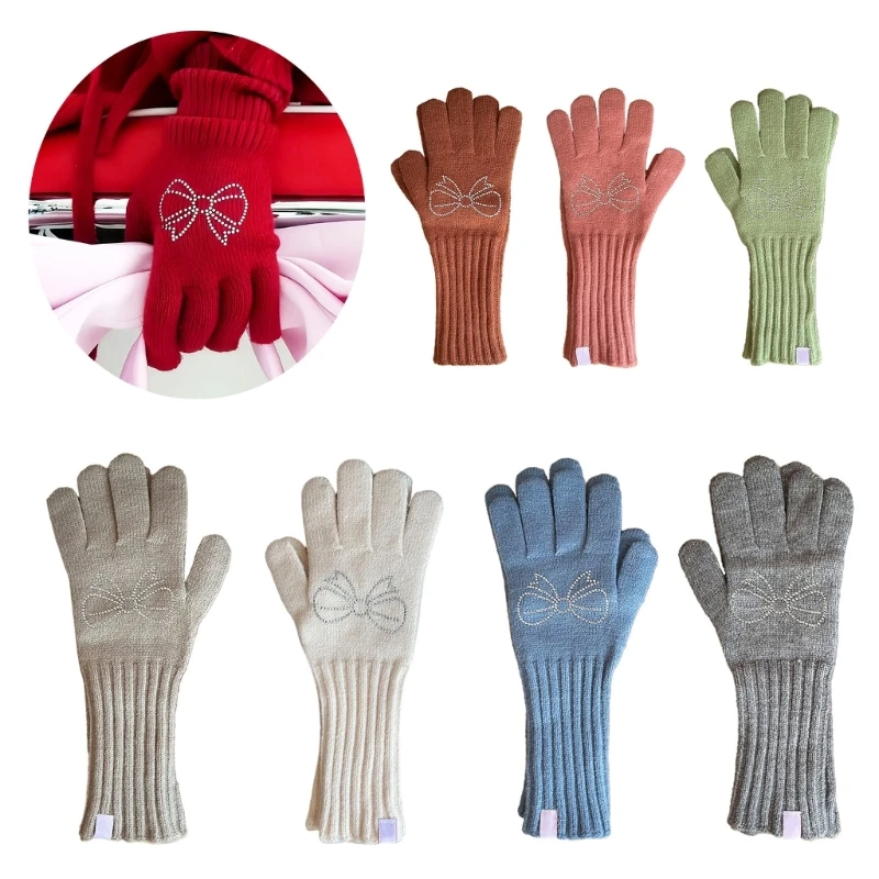 Bows Pattern Mittens Trendy Female Mittens Outdoor Activity Warm Gloves for Evening Wear and Outdoor Use 2pcs