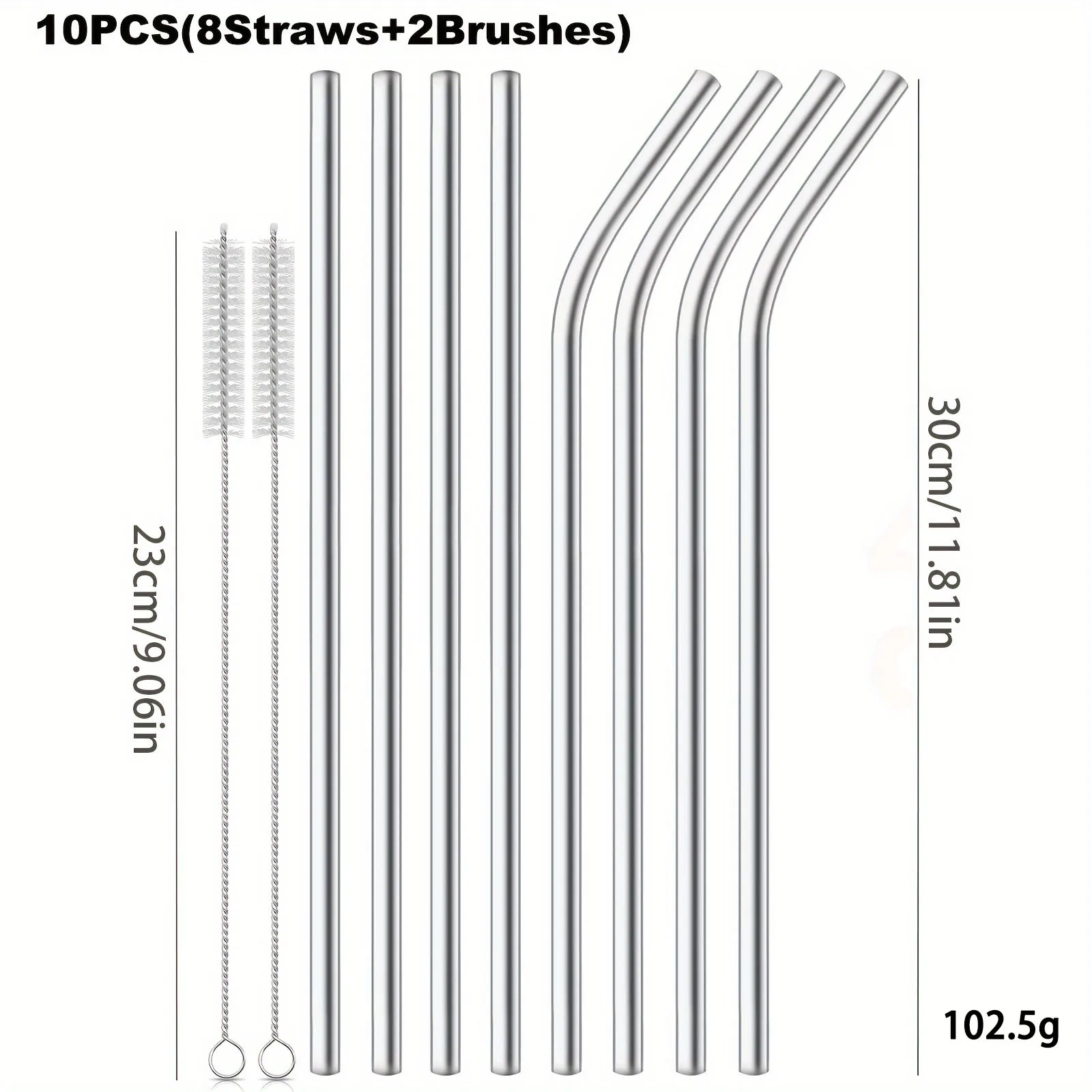 10mm Wide 12 Inch Reusable Stainless Steel Straw, 10pcs Large Straws with Cleaning Brush for Cup Accessories