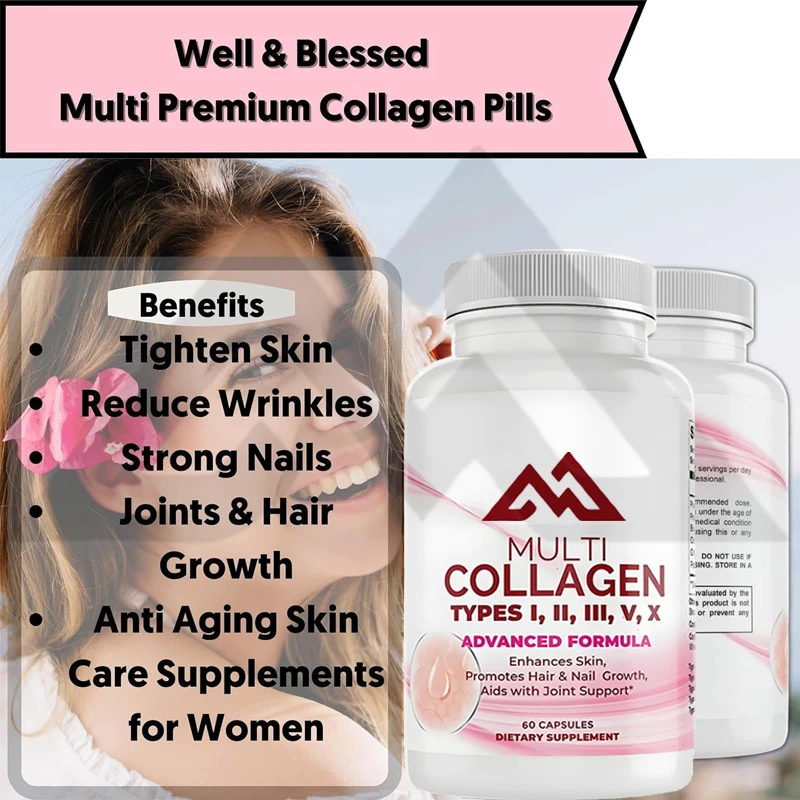 Women's high-quality collagen supplement, containing vitamins C and E -60 capsules for healthy skin, nails, joints, and hair