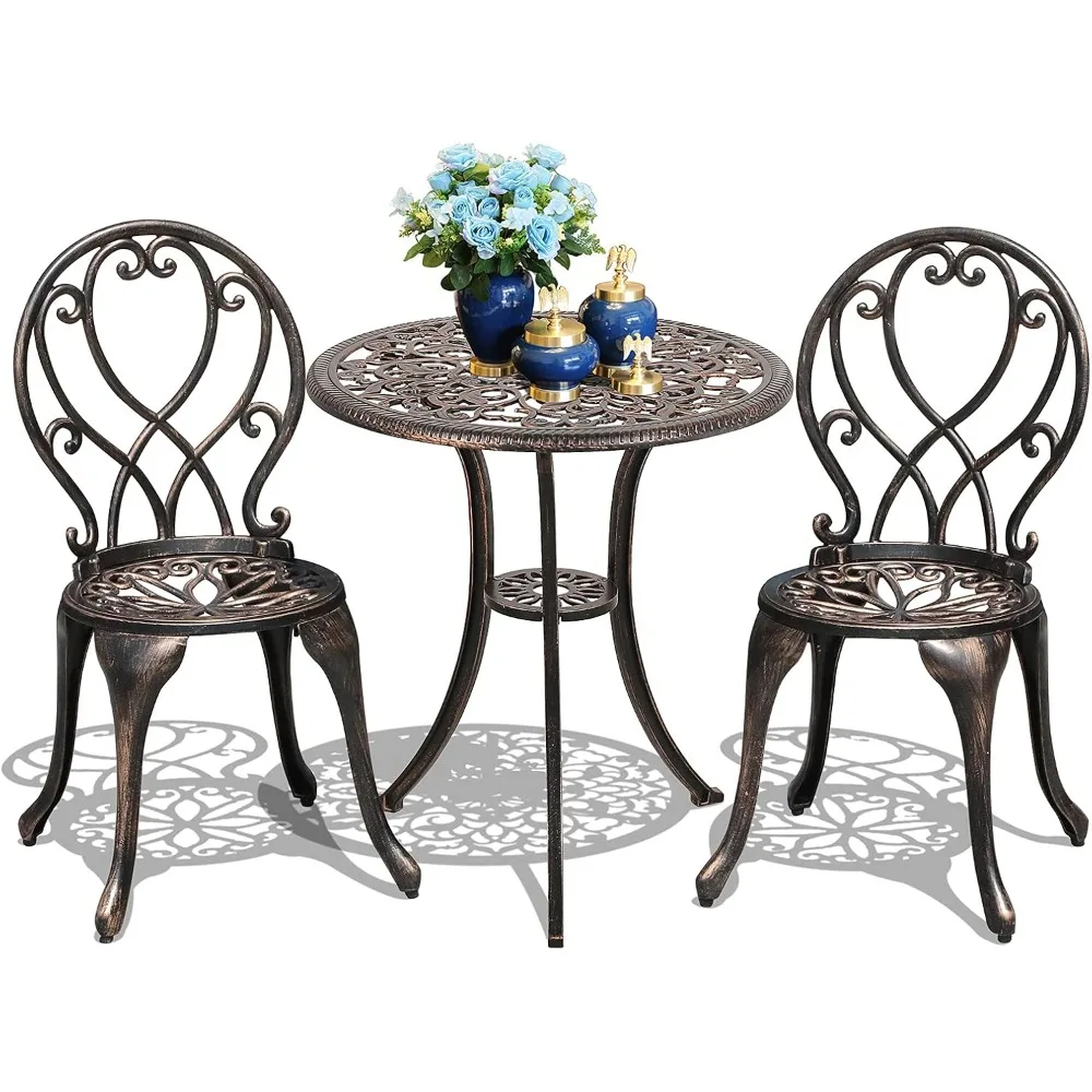 Outdoor Bistro Set, All Weather Cast Aluminum Patio Dining Retro Table and Chairs