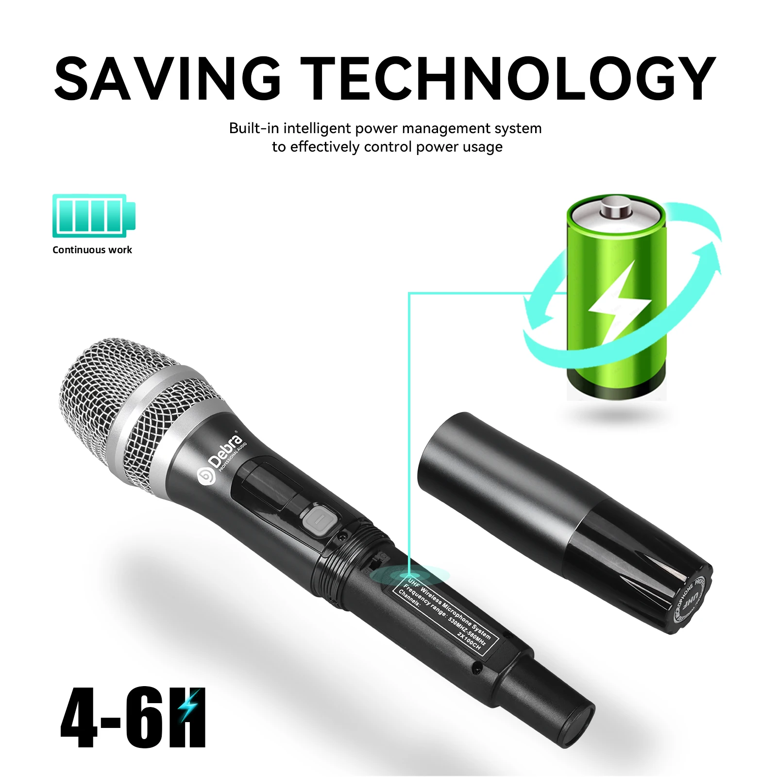 Debra R404 Professionelles drahtloses UHF-Mikrofonsystem, 80 m Übertragungsreichweite, für Bühnenauftritte und Online-Unterricht – Detail 8