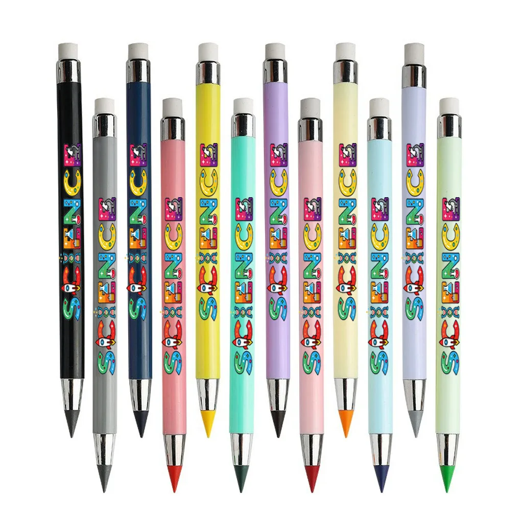 12 عبوة من قلم الرصاص الأبدي بنمط نصي للتجربة العلمية، لون معكرون ليس من السهل كسر قلم رصاص ملون للطلاب #6