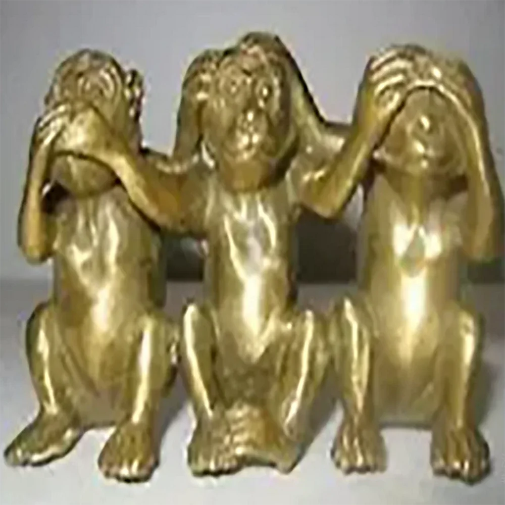 Chinese Old Collectibles Chinese Brass See Speak Hear No Evil 3 Monkey Small Statues Decoration Brass Factory Outlets