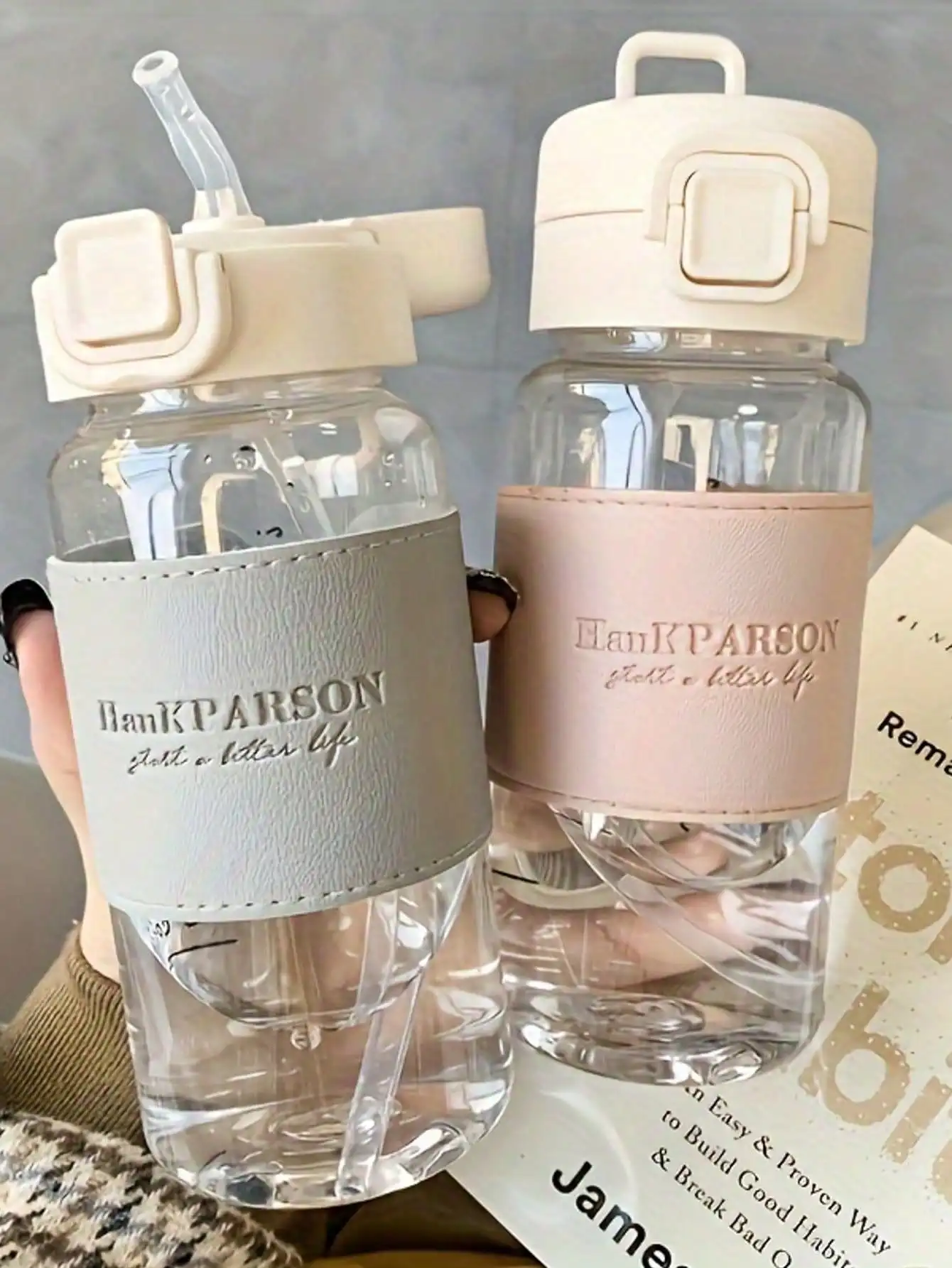 1pc 17oz Leak-Proof Sports Water Bottle With Straw And Flip Cap, Oval-Shaped PVC & PET Material, Suitable For Fitness, Outdoor