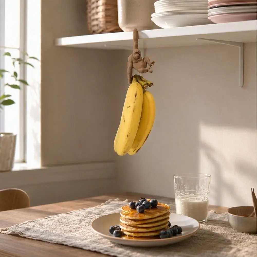 Key Hanger No-drill Monkey Shaped Hook Funny Novelty Banana Balance Hook Adorable Practical Kitchen Storage Rack Wall Mounted