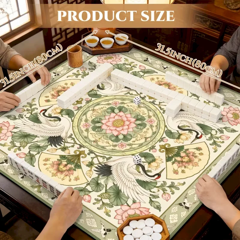 VIKAMA White Crane Flower Pattern Mahjong Table Cover Silent, Shock Absorbent, Anti Slip Game Table Mat, Durable Home Decoration