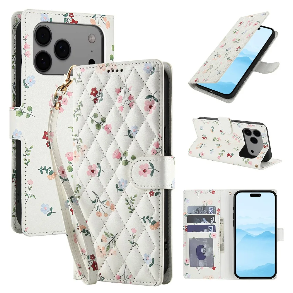 

Colorful Flowers Magnetic Flip Phone Cover for iPhone Air 17 16 15 14 13 12 11 Pro Max 7 8 Plus XS Max XR with Wrist Strap