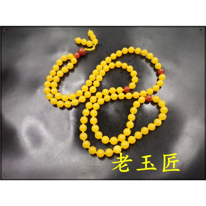 Old Jade Master 8mm 108 Pieces Xinjiang Jinsi Jade Ball Bracelet Men's and Women's Models Can Be Wound Yellow Chicken Grease Jad