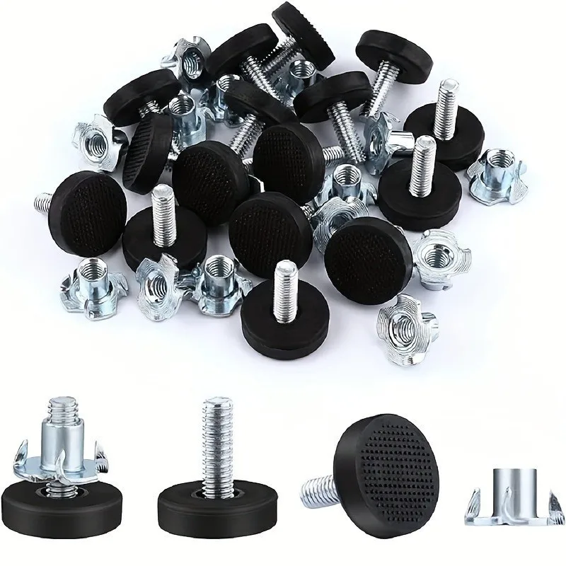 44 pcs Furniture Levelers | M6 Thread, Anti-Slip, Floor Protection, Black | For: Home