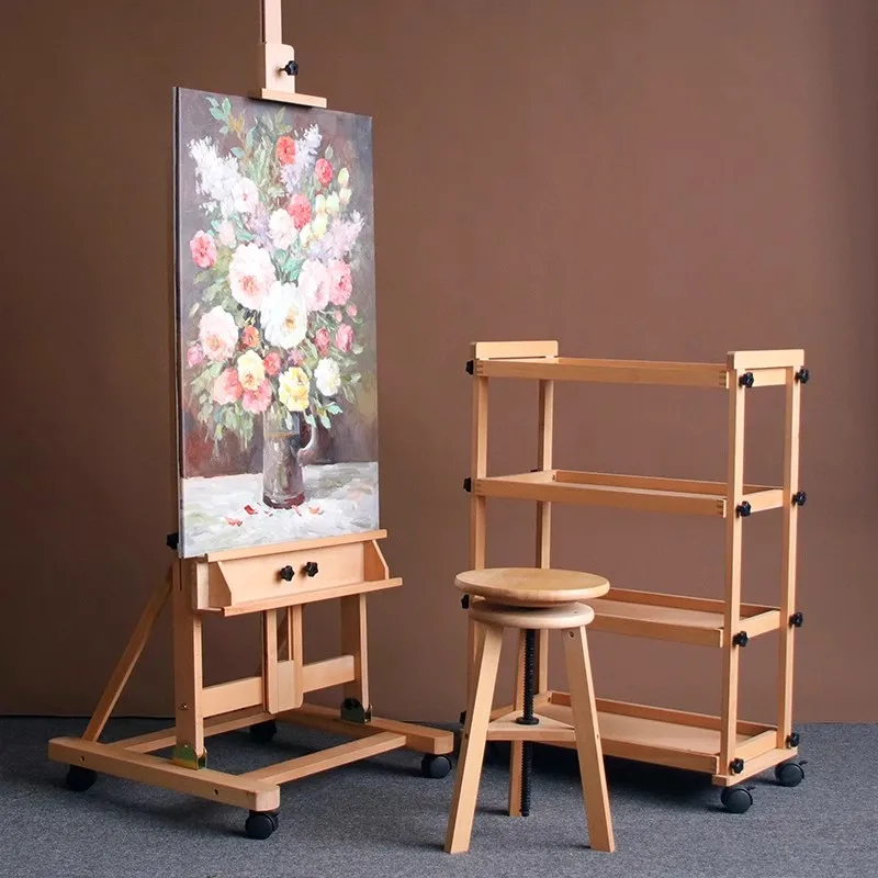 Special solid wood for art students Foldable lifting floor sketch easel Oil painting easel Advertising display KT board rack