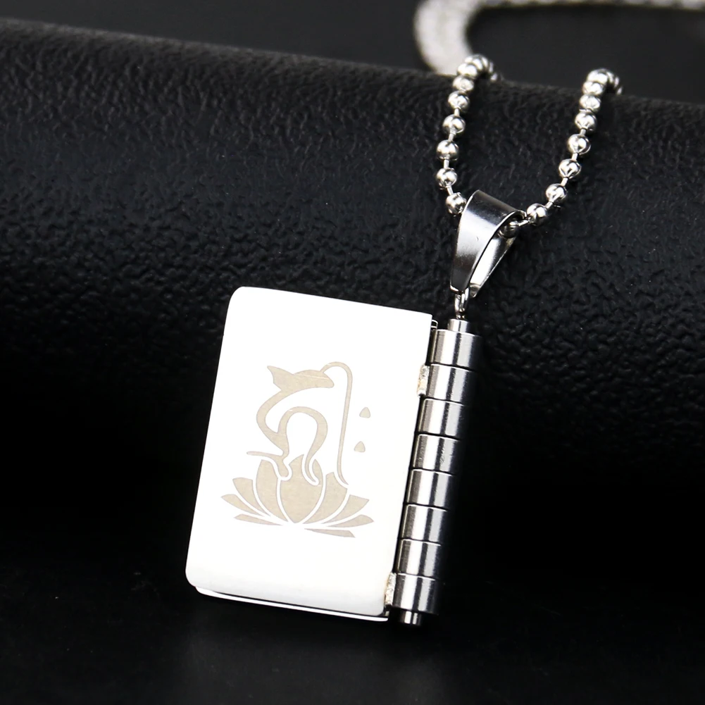 316 Stainless Steel Religious Heart Sutra Necklace Guanyin Lotus Book Pendant DIY Buddhist Prayer Woman Man Jewelry Accessories