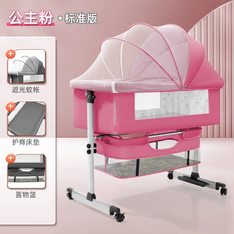 Baby Crib Newborn Bed Splicing Big Bed Baby Crib Bb Crib Cradle Bed Multi-functional Mobile and Foldable